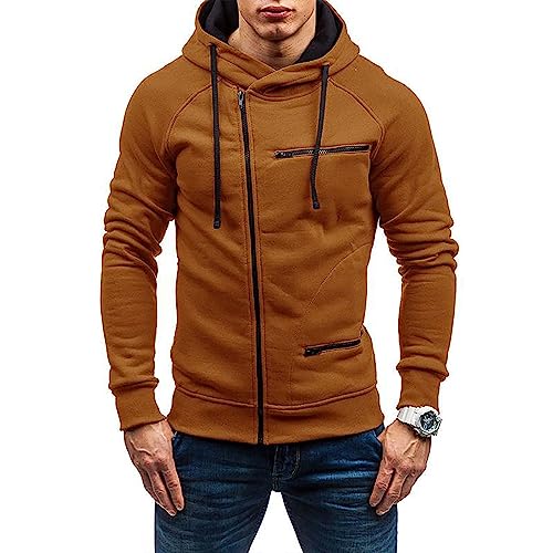 Angbater Herren Casual Langarm Hoodies Full Zip Samt Sweatshirt M-3XL, braun, M von Angbater