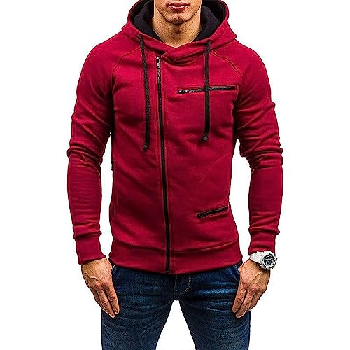 Angbater Herren Casual Langarm Hoodies Full Zip Samt Sweatshirt M-3XL, rot, XL von Angbater