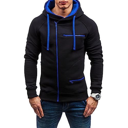 Angbater Herren Casual Langarm Hoodies Full Zip Samt Sweatshirt M-3XL, schwarzblau, XL von Angbater