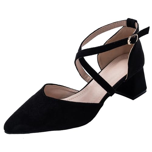 Damen Pumps Riemchenpumps Spangenpumps Sandale Kreuz Knöchelriemen Blockabsatz mit verstellbarem Schnallenverschluss Schwarz Size 41 von Angbater