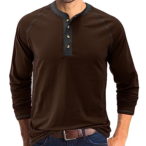 Angbater Herren Henley Langarm-T-Shirt, lässig, einfarbig, Oberteil, T-Shirt für Herren, coffee, XL von Angbater