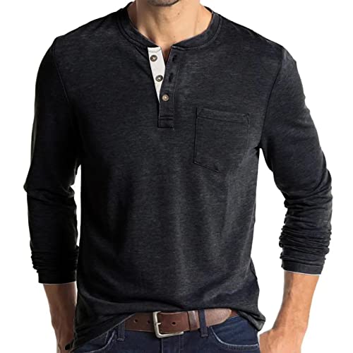 Herren Henley Langarm-T-Shirt, lässig, einfarbig, dunkelgrau, XXL von Angbater