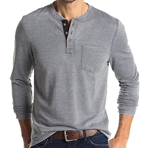 Angbater Herren Henley Langarm-T-Shirt, lässig, einfarbig, grau, 3XL von Angbater