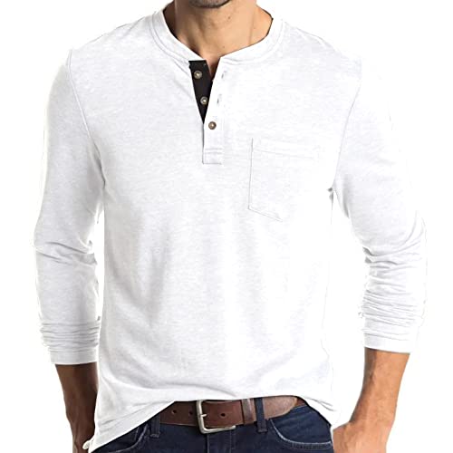 Herren-Polo-Shirt, langärmelig, mit Tasche, lässiges Golf-Shirt, weiß1, XL von Angbater