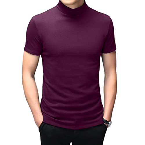 Herren Mode Mock Rollkragen T-Shirts Langarm Pullover Sweater Basic Designed Unterhemd Slim Fit Top, Lila Kurz, L von Angbater