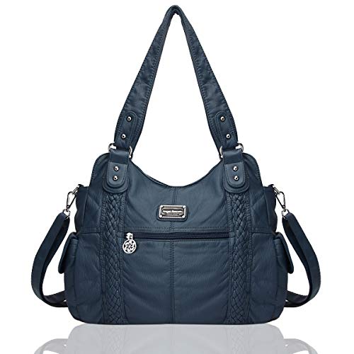 Angel Barcelo Roomy Fashion Hobo Damen-Handtaschen, Damen-Geldbörse, Umhängetasche, gewaschenes Leder, Denim Blau, Large von Angel Barcelo