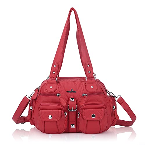 Angel Kiss Damen Handtasche tasche damen groß Umhängetasche 2 hauptfächer Multifunktionale Rucksack Weiches PU Leder mit Reißver Schlusstaschen Elegante Damenumhängetasche für Büro Schule Einkauf Rot von Angel Kiss