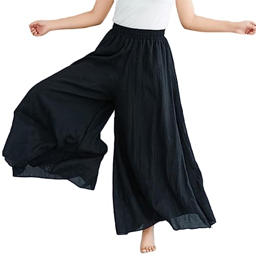 Angel ZYJ Damen Leinen Culottes Hose Sommer High Waist Weite Hosenrock Leichte Weitem Bein für Frauen Yogahose Jogginghose (as3, Alpha, m, Regular, Regular, Schwarz) von Angel ZYJ