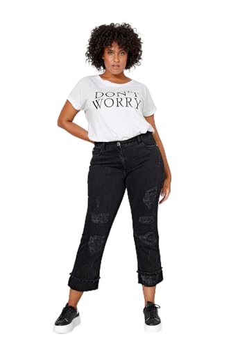 Angel of Style Damen große Größen Übergrößen Plus Size 3/4-Jeans, Komfort Fit, Destroy Effekte, 5-Pocket schwarz 50 201428100-50 von Angel of Style