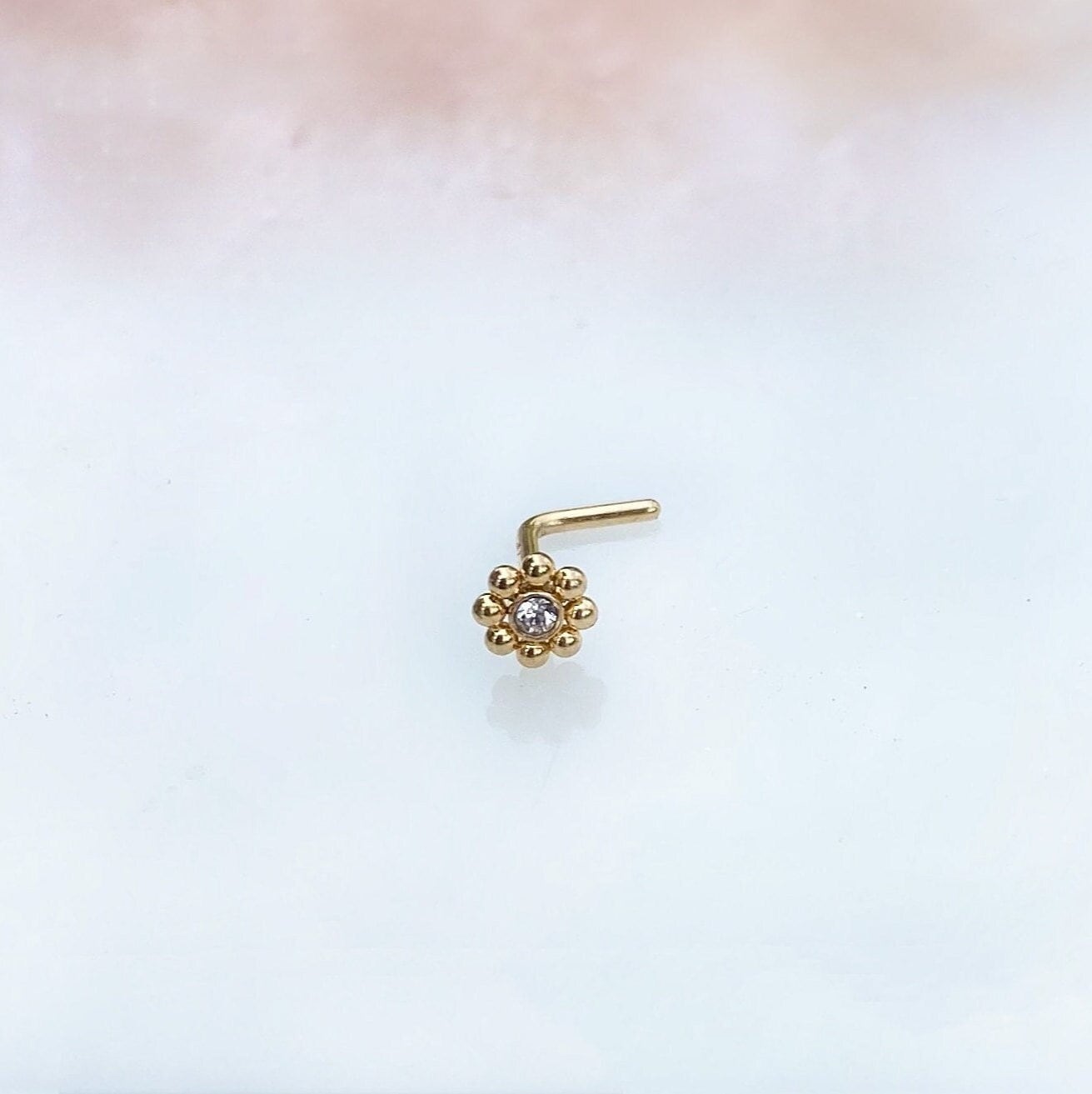 Gold Perlen Kristall Mandala Nasenring 20G | 1/4" von IrisPiercingJewelry