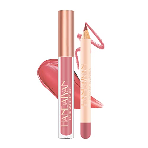 Lip Liner und Lippenstift Makeup Set, Langanhaltender samtmatter Flüssig-Lippenstift + Lip Liner mit wasserfester, nicht verblassender Lip Gloss (03) von Anglicolor