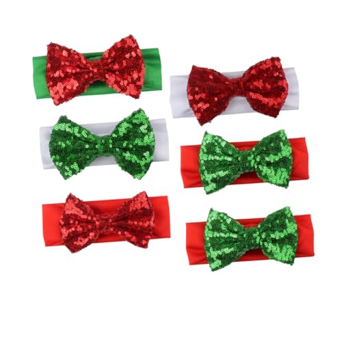 Angoily 6 Stk Weihnachts-Haarband mit Bowknot Weihnachtsschleife Headwrap kinder haarschmuck christmas haarreif Stirnband baby stirnbänder Pailletten Schal Tuch neugeboren von Angoily