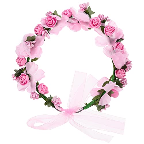 Angoily Mori Brautkranz hochzeitshaar schmuck wedding hair accessories Kranz Stirnband für Mädchen floraler Halo-Kopfschmuck haarschmuck Blumen Kopfbedeckung Heiligenschein Fräulein Rosa von Angoily