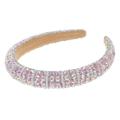 Angoily Strass-stirnband Strass-haarband Turban-stirnbänder Strass-haarreifen Haar-tiara Abschlussball-stirnband Elastische Haarbänder Schmücken Perle Rosa Plastik Damen von Angoily