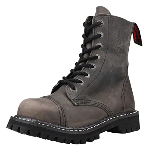 Angry Itch Kampfstiefel Unisex Herren Damen Grau Leder 8 Löcher Army Militärstiefel Punk Stahlkappe von Angry Itch