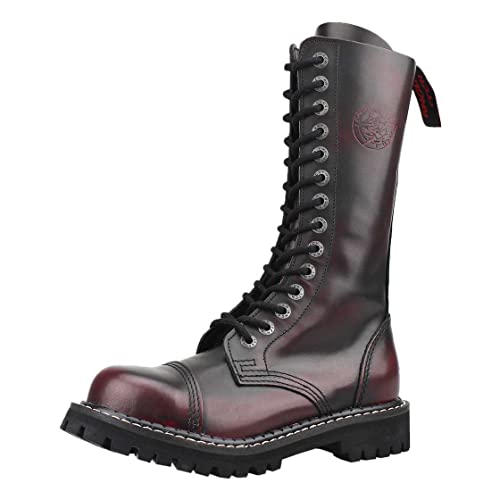 Angry Itch Kampfstiefel Unisex Herren Damen Rot Burgund Abreiben Leder 14 Löcher Army Militärstiefel Punk Stahlkappe von Angry Itch