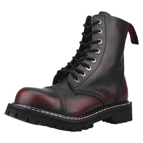 Angry Itch Kampfstiefel Unisex Herren Damen Rot Burgund Abreiben Leder 8 Löcher Army Militärstiefel Punk Stahlkappe von Angry Itch