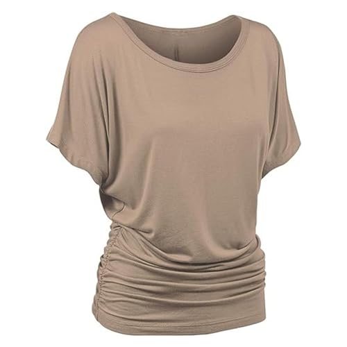 Angxiwan Damen Bluse Sommer Chiffon Blusenshirt Fledermaus Rundkragen Batwing Elegant Einfarbig Oberteile Lockere T-Shirt Klassischer Fließende Tunika Extended Shoulder Top Vintage Blusen von Angxiwan