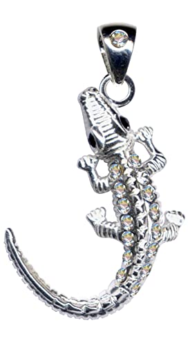 KETTENANHÄNGER Krokodil/Echt Silber 925 mit Zirkonia/Klassik Design/Steinarbe: klar Weiss schwarz/modern cool trendy hip/Online Shop Schmuck kaufen / 51094 von Anhänger 925 Silber