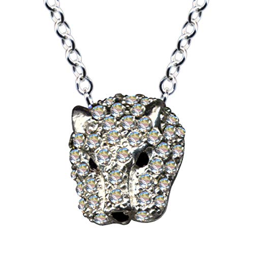 Halskette mit Panther Anhänger/Echt Silber 925 mit Zirkonia/Klassik Collier/Steinfarbe: klar Weiss schwarz/modern cool trendy hip/Online Shop Schmuck kaufen / 54063 von Anhänger 925 Silber