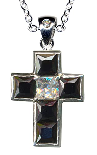 Kette + Anhänger Kreuz Schwarz Collier Echt Sterling 925 Silber Zirkonia Kristalle Kettenanhänger Liebe Glaube Hoffnung Emotion Symbol Motiv Stil Objekt gut schön modisch klar transparent von Anhänger 925 Silber