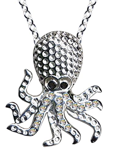 Kette + Anhänger Octopus Tintenfisch Collier Echt Sterling 925 Silber Zirkonia Kristalle Liebe Glaube Hoffnung Emotion Symbol Motiv Stil Objekt Weiss extravagant neu gut modisch klar schön von Anhänger 925 Silber