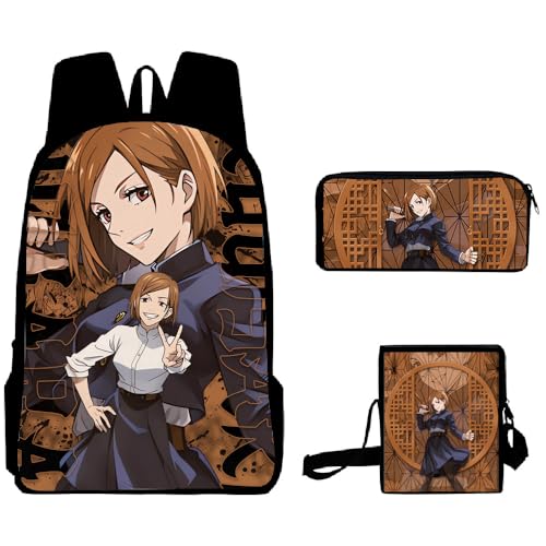 Anjinguang Satoru Gojo Itadori Yuji Fushiguro Megumi Rucksack Anime Schultasche Schüler Schultertasche Tote Lunchtasche und Federmäppchen 3 Stück Back to School Canvas Rucksack Jungen Mädchen, Typ 7, von Anjinguang