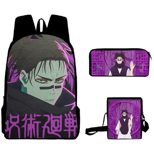 Anjinguang Satoru Gojo Itadori Yuji Fushiguro Megumi Rucksack Anime Schultasche Schüler Schultertasche Tote Lunchtasche und Federmäppchen 3 Stück Back to School Canvas Rucksack Jungen Mädchen, Typ 9, von Anjinguang