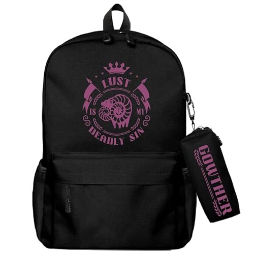 Anjinguang The Seven Deadly Sins Rucksack, Anime-Schultasche, 3D-Druck, große Umhängetasche, Studentenrucksack mit Federmäppchen, Computer-Reisetasche, Herren, Damen, Teenager, Gowthe, 43*35cm von Anjinguang