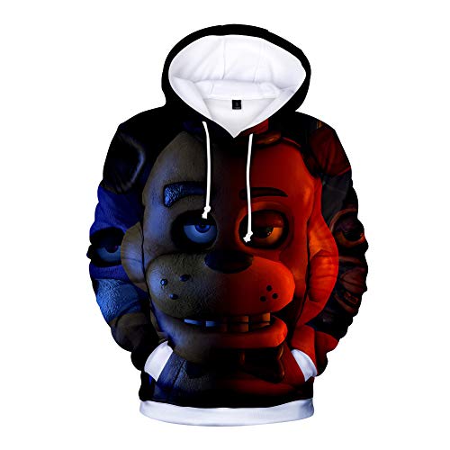 FNAF Hoodies, 3D Gedruckt Unisex FNAF Sweatshirts Erwachsene Kinder Crazy Games Pullover Herren Damen Sport Streetwear Outerwear Comic Print Kordelzug Jacke Outfit Gr. L, F von Anjinguang