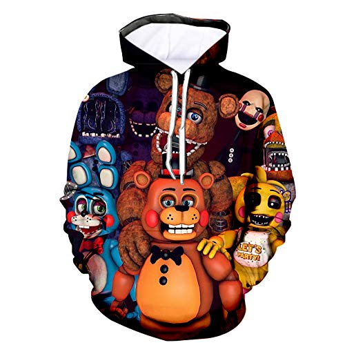 FNAF Hoodies, 3D Gedruckt Unisex FNAF Sweatshirts Erwachsene Kinder Crazy Games Pullover Herren Damen Sport Streetwear Outerwear Comic Print Kordelzug Jacke Outfit Gr. S, a von Anjinguang