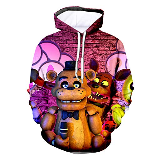 Five Nights at Freddy's Hoodies, 3D gedruckte Unisex FNAF Sweatshirts Erwachsene Kinder Crazy Games Pullover Herren Damen Sport Streetwear Oberbekleidung Comic Print Kordelzug Jacke Outfit von Anjinguang