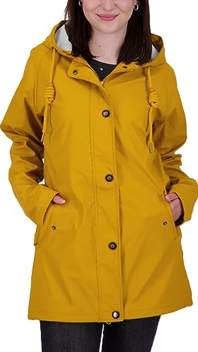 Ankerglut Damen Friesennerz Regenmantel Kapuze Gefüttert Wasserdicht Wetterfest Übergangsjacke #ankerglutnebel Regenjacke, Mustard, 36 von Ankerglut