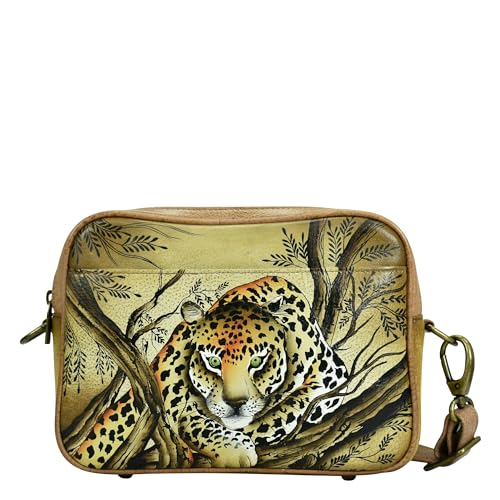 Anna by Anuschka Damen Twin Zippered Crossbody Umhängetasche mit Zwei Reißverschlüssen, Afrikanischer Leopard, Hellbraun von Anna by Anuschka