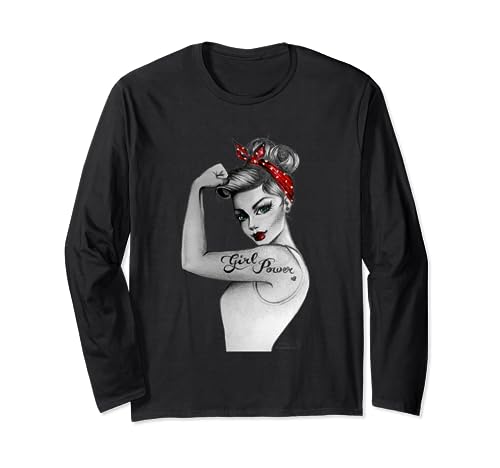 Girl Power Modern Rosie Pin Up Retro Art von Anne Cha Damen Langarmshirt von Anne Cha Art