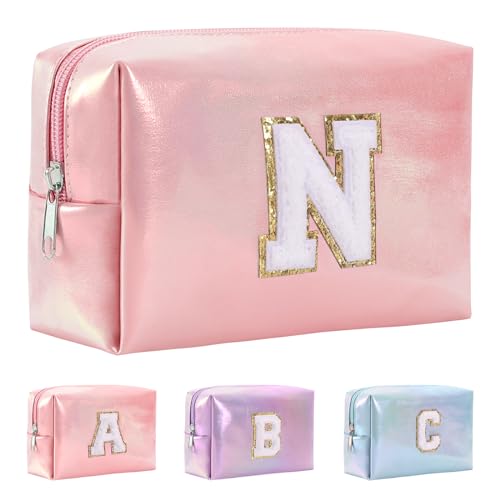 Anntry A-Z personalisierter Anfangsbuchstaben-Make-up-Taschen-Organizer,wasserdichte Kosmetiktasche aus PU-Leder, tragbare Reise-Kulturtasche, Mädchen, Frauen,Freundin, Mutter von Anntry