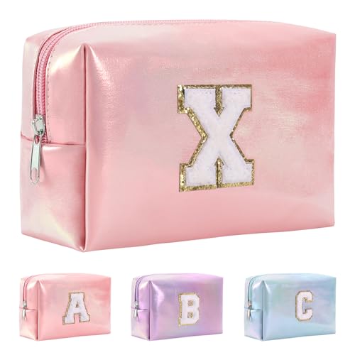 Anntry A-Z personalisierter Anfangsbuchstaben-Make-up-Taschen-Organizer,wasserdichte Kosmetiktasche aus PU-Leder, tragbare Reise-Kulturtasche, Mädchen, Frauen,Freundin, Mutter von Anntry