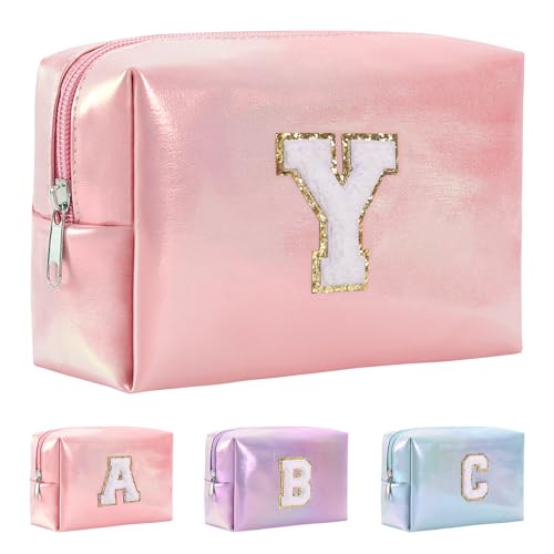 Anntry A-Z personalisierter Anfangsbuchstaben-Make-up-Taschen-Organizer,wasserdichte Kosmetiktasche aus PU-Leder, tragbare Reise-Kulturtasche, Mädchen, Frauen,Freundin, Mutter von Anntry