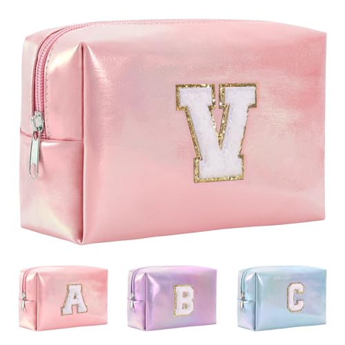 Anntry A-Z personalisierter Anfangsbuchstaben-Make-up-Taschen-Organizer,wasserdichte Kosmetiktasche aus PU-Leder, tragbare Reise-Kulturtasche, Mädchen, Frauen,Freundin, Mutter von Anntry