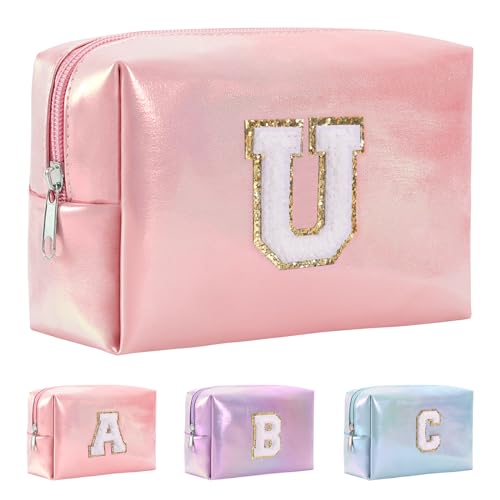 Anntry A-Z personalisierter Anfangsbuchstaben-Make-up-Taschen-Organizer,wasserdichte Kosmetiktasche aus PU-Leder, tragbare Reise-Kulturtasche, Mädchen, Frauen,Freundin, Mutter von Anntry