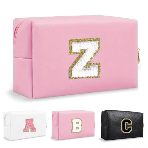 Anntry Make-up-Taschen,personalisierte Initialen-Taschen mit Reißverschluss, wasserdichte Kosmetiktasche aus PU-Leder, Geburtstagsgeschenk für Tochter, Adrette Dinge für Teenager-Mädchen (A-Z) von Anntry