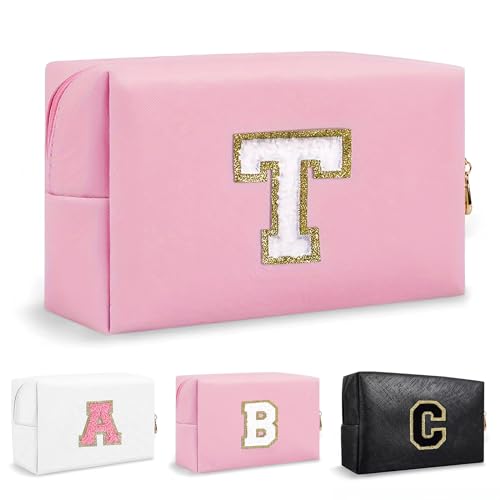 Anntry Make-up-Taschen,personalisierte Initialen-Taschen mit Reißverschluss, wasserdichte Kosmetiktasche aus PU-Leder, Geburtstagsgeschenk für Tochter, Adrette Dinge für Teenager-Mädchen (A-Z) von Anntry