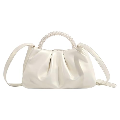 Anopo Kleine Clutch für Damen mit Perlengriff Geraffte Wolke Tasche Elegante Abendtasche mit Schultergurt Weiß Anopo Kleine Clutch für Damen mit Perlengriff Geraffte Wolke Tasche Elegante Abendtasche mit Schultergurt Weiß von Anopo