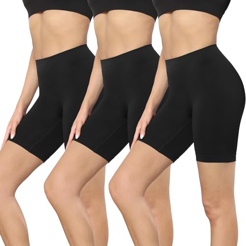 anqier Radlerhose Damen Kurz Hose Unterkleid Rock Anti Scheuern Shorts Leggings Bequem hohe Taille Kurz Shorts Damen Sommer für Yoga, Fitness, Täglich Tragen 3er Pack von anqier