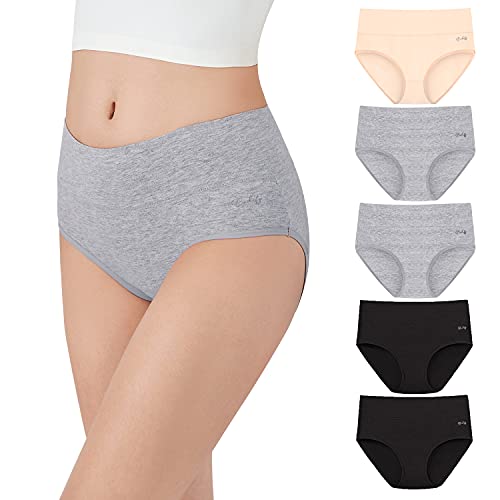 anqier Unterhosen Damen, 5er Pack Stretch Baumwolle Hohe Taille Slips Damen Atmungsaktiv Panties Weich Frauen Unterwäsche von anqier