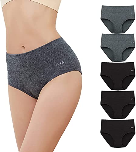 anqier Unterhosen Damen, 5er Pack Stretch Baumwolle Hohe Taille Slips Damen Atmungsaktiv Panties Weich Frauen Unterwäsche von anqier