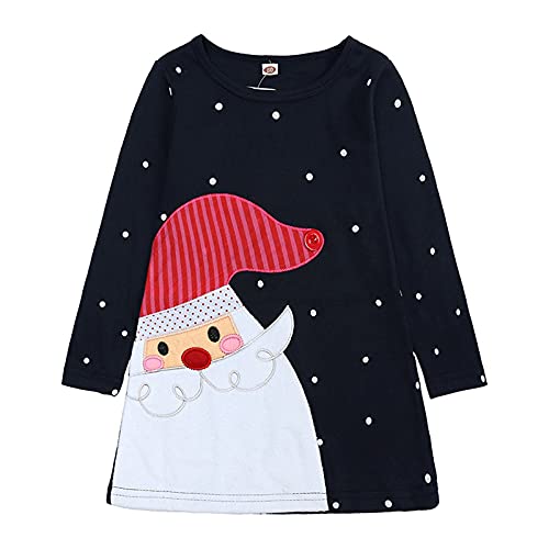 Ansenesna Baby Weihnachten Kleid Prinzessin Mädchen Elch Hirsch Weihnachtsmann Christmas Streifen Baumwolle Soft Elegant Weihnachts Kleider (80, X Blau) von Ansenesna