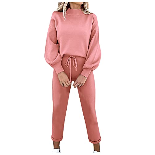 Ansenesna Damen Jogginganzug Winter Elegant Hausanzug Zweiteilig Frauen Einfarbig Trainingsanzug 2 Teilig Sportanzug Langarm Oberteile und Jogginghose (Rosa,S) von Ansenesna