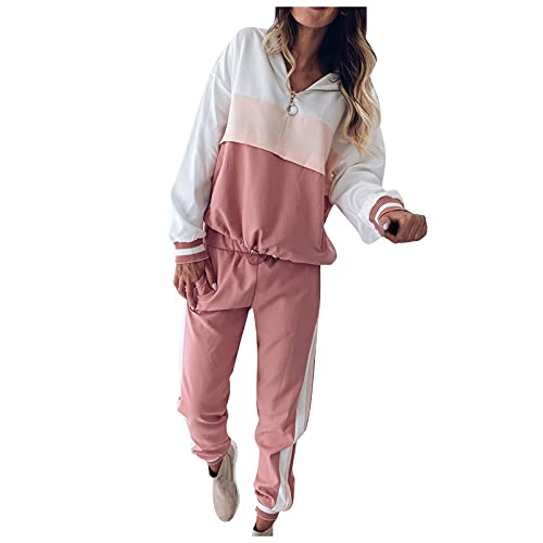 Ansenesna Damen Jogginganzug mit Kapuze Elegant Hausanzug Reißverschluss Frauen Zweiteilig Trainingsanzug 2 Teilig Sportanzug Langarm Hoodie und Hose Jogginghose (Rosa,XXXL) von Ansenesna