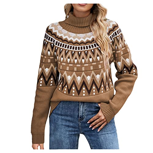 Ansenesna Pullover Damen Vintage Winter Rollkragenpullover Strick Pulli Frauen Rollkragen Dicker Strick Pullunder Langarm Muster Strickpulli Grobstrick Warm Winterpullover von Ansenesna